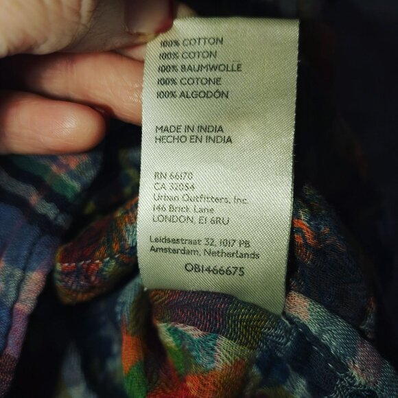 Pilcro Anthropologie Women’s Top XS Multicolor Plaid Button Boho Crinkle Y2K - Picture 5 of 12